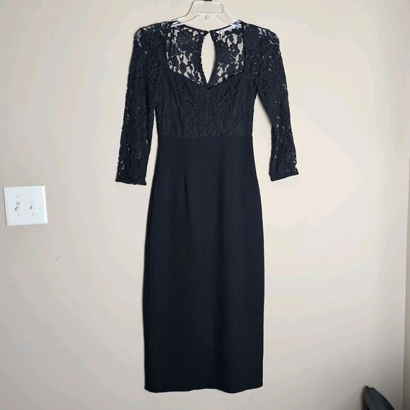ZARA WOMAN BLACK COMBINATION LACE MIDI DRESS LONG SLEEVE SIZE S SEXY ROMANTIC - Picture 13 of 13